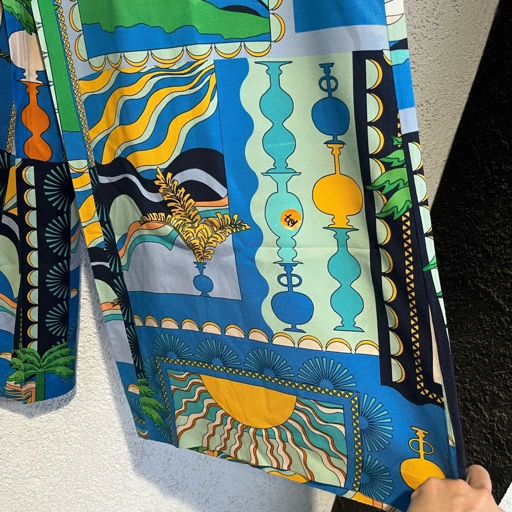 Anthropologie Blue Green Yellow Patchwork Wide-Leg Pants - Picture 8 of 13